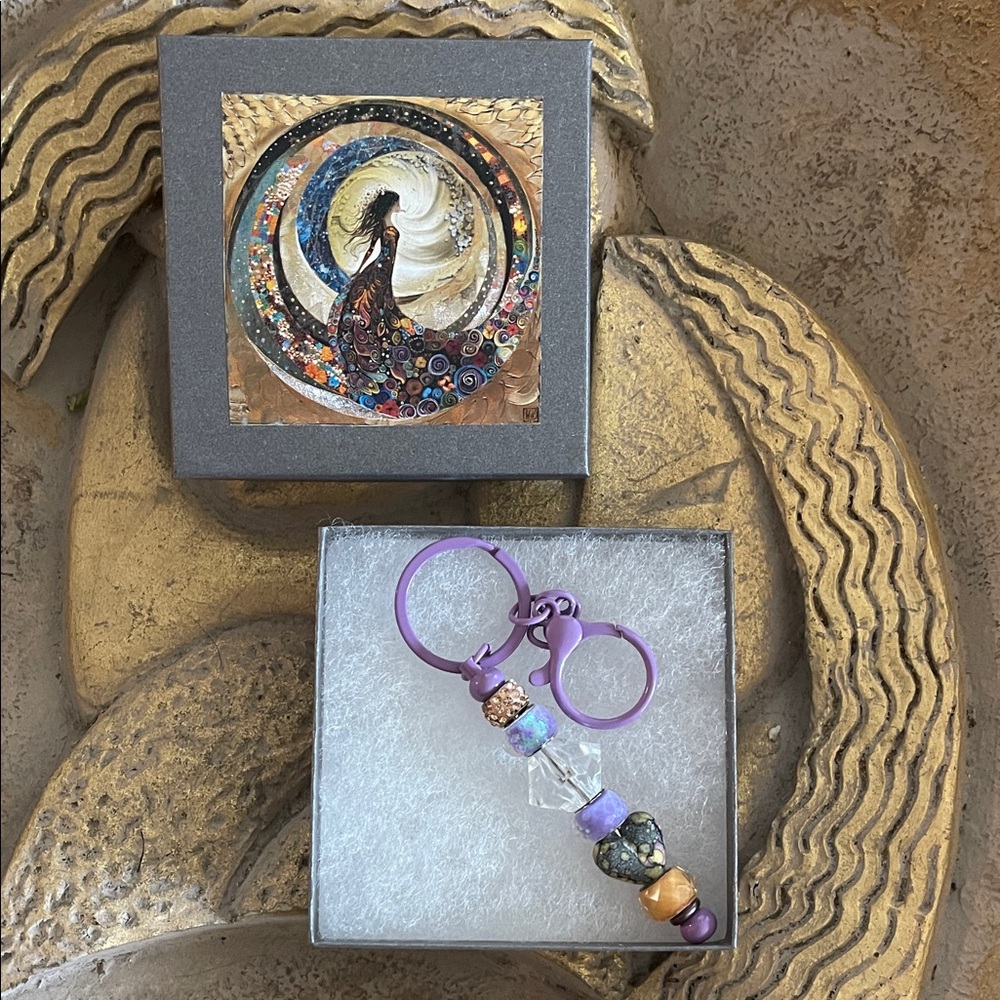 Purple Beaded Keychain with Art Box